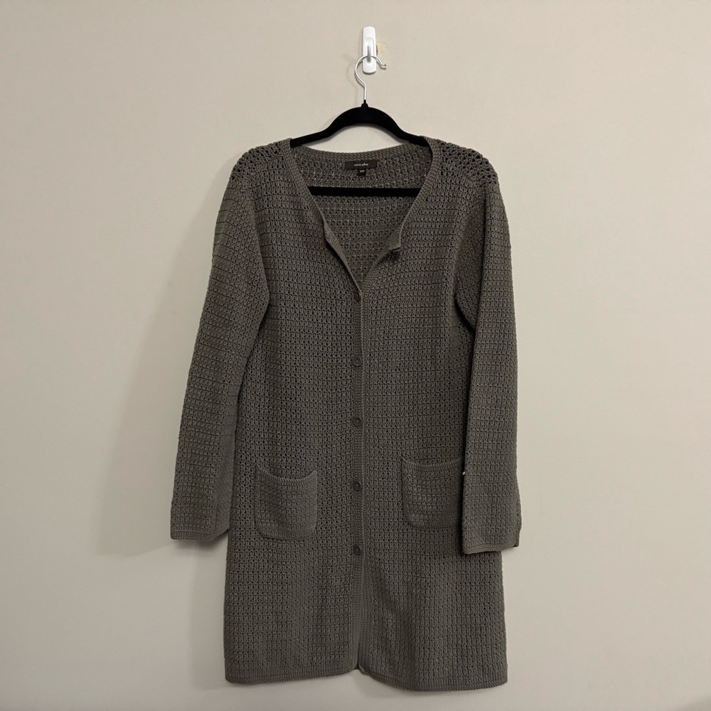 Cotton Ginny long line grey button front knit cardigan sweater - Medium